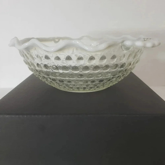 Vintage Anchor Hocking Hobnail Moonstone Clear Opalescent  Bowl. - Picture 5 of 9